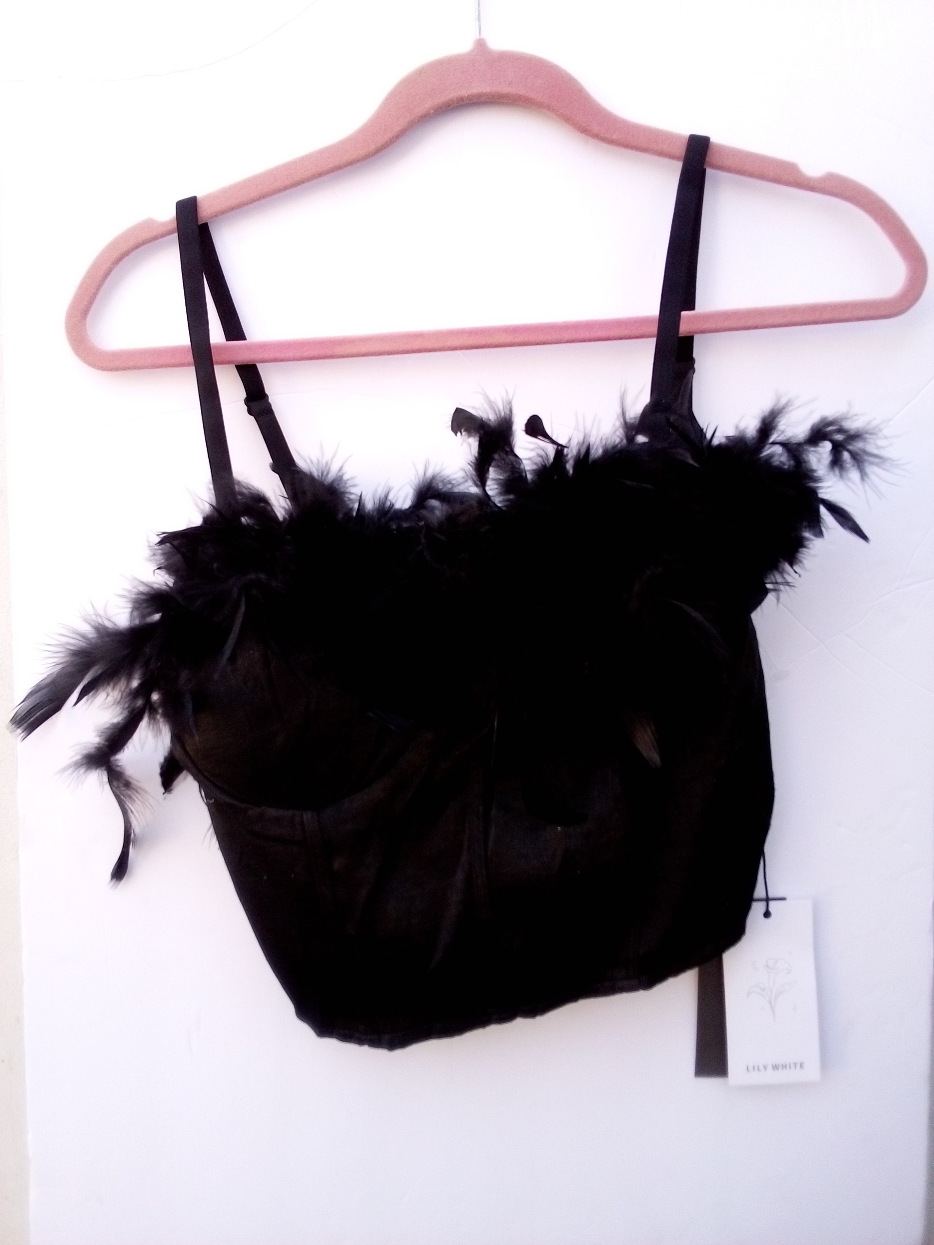 Black Top with Feather Top - Brand is Lily White