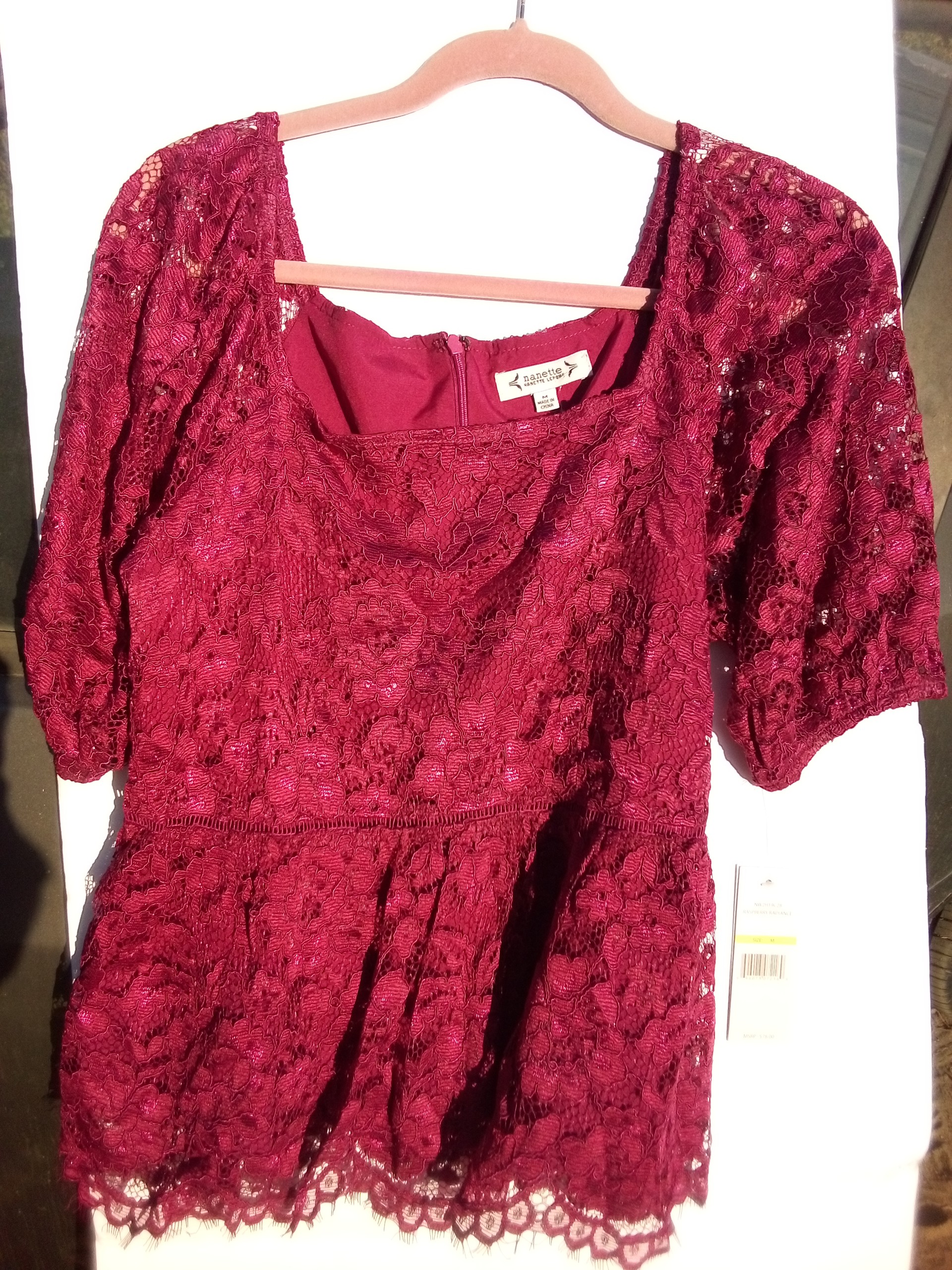 Raspberry Colored Nice Shirt with Lace Overlay - Nanette Lepore Brand - medium